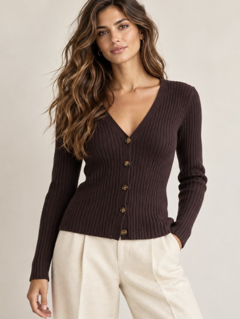 Veronica Beard 100% Cashmere Thelma Cardigan Sweater Dark Current Brown Size L